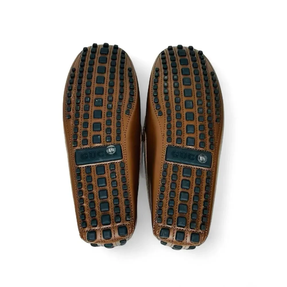 NIB Gucci Men Loafer 8.5 US 9 Brown GG Supreme Canvas Leather Driver Moccasins
